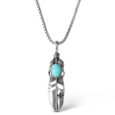 Jessica Simpson Women's Feather Necklace with Turquoise Stone in Silver