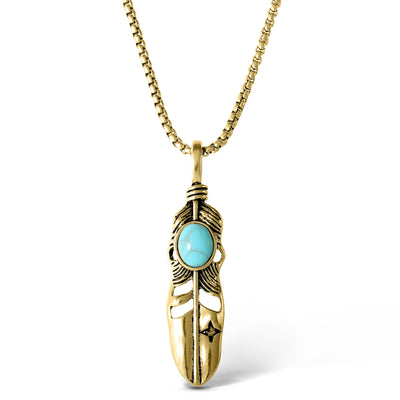 Jessica Simpson Women's Feather Necklace with Turquoise Stone in Gold