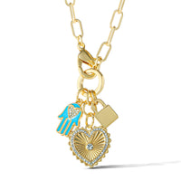 Jessica Simpson Womens Triple Charm Necklace 17" - Gold-Tone Necklace with Lock Charm and Heart Charms