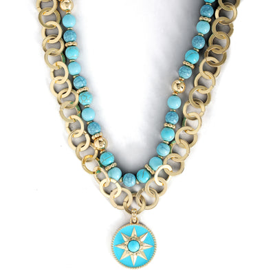 Jessica Simpson Women's Layered Necklace with Turquoise Beads