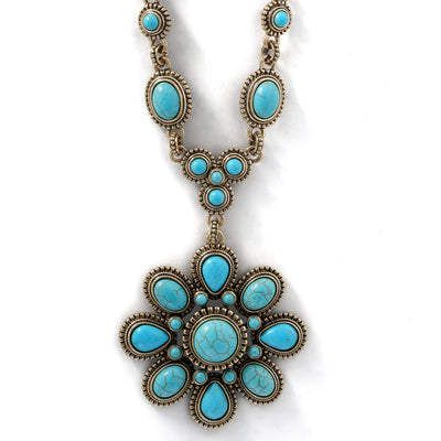 Jessica Simpson Women's Large Turquoise Stone Flower Necklace in Gold