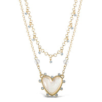 Jessica Simpson Womens Layered Heart Necklace 18" + 2" - Gold-Tone Double Strand Necklace with Heart Pendant