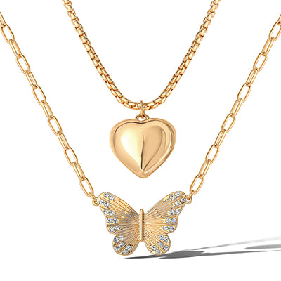 Jessica Simpson Butterfly and Heart Layered Necklace