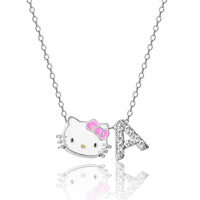 Sanrio Hello Kitty Brass Silver Plated Enamel Pave Initial Slider Necklace
