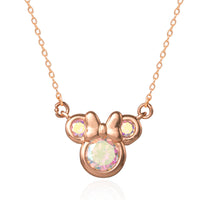 Disney Minnie Mouse Brass Flash Rose Gold Plated Aurora Borealis CZ Necklace, 16"+2" Chain