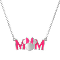 Brass Slv flash plated 18" Minnie Mouse Pink Enamel Bow "Mom" Pendant Necklace