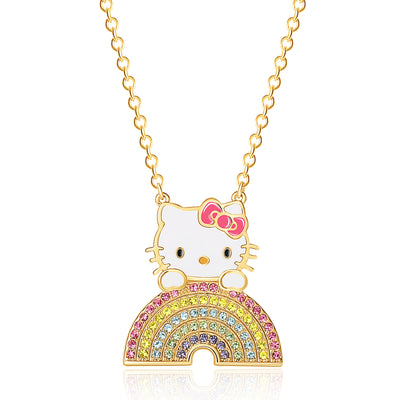 Brass Yg flash plated 18" Hello Kitty Rainbow Crystal Necklace