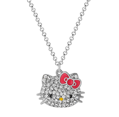 Fashion Hello Kitty 16"+3" Pave Crystal Necklace Imitation Rhodium  flash plated