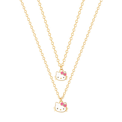 Brass Yg flash plated 16"+2" Hello Kitty Mommy & Me Set Of Two Necklaces