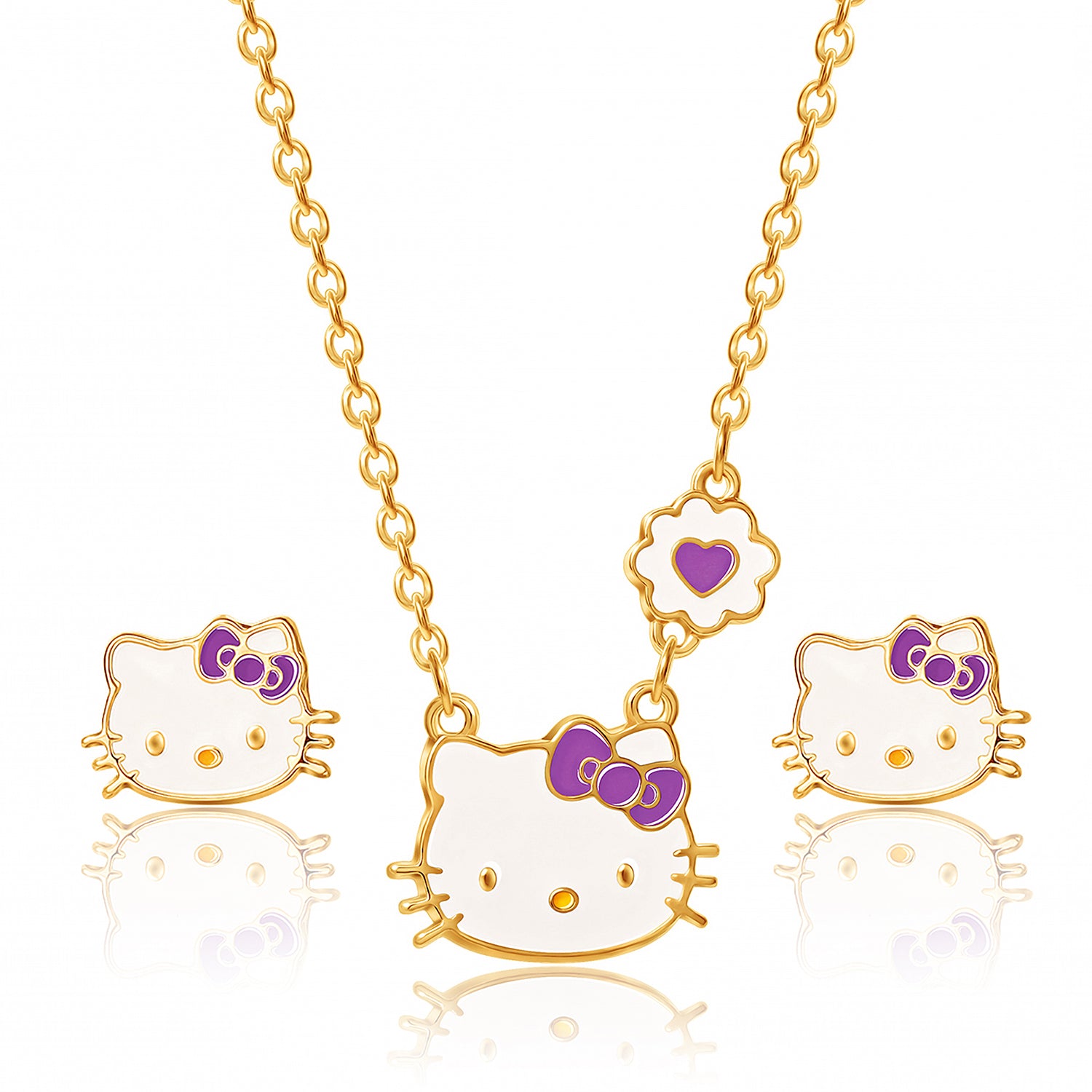 Hello Kitty Girls Pink Necklace and Stud Earrings Jewelry Set