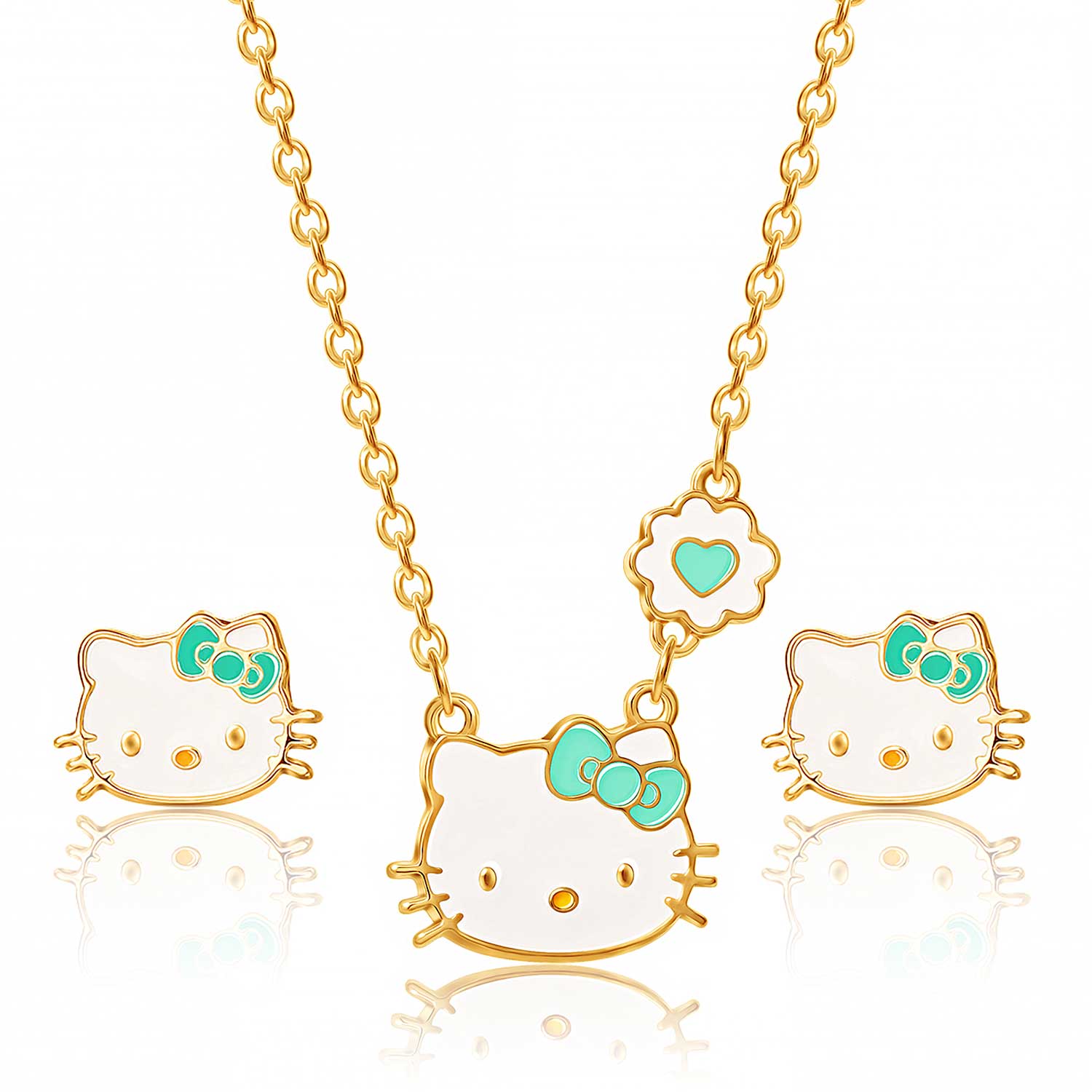 Hello Kitty Girls Pink Necklace and Stud Earrings Jewelry Set