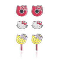 FASHION HELLO KITTY 3PC EARRING SET W/IMITATION RHODIUM flash plated