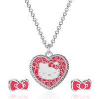 FASHION HELLO KITTY ENAMEL EARRINGS & HEART NECKLACE SET