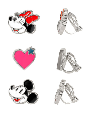 Disney Girls Minnie and Mickey Mouse Clip On Earrings 3-Pack