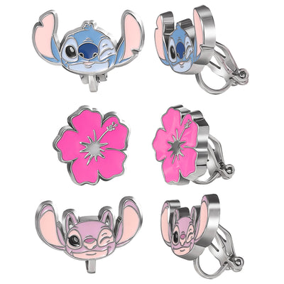 Disney Stitch And Angel Clip-On 3 Piece Earrring Set