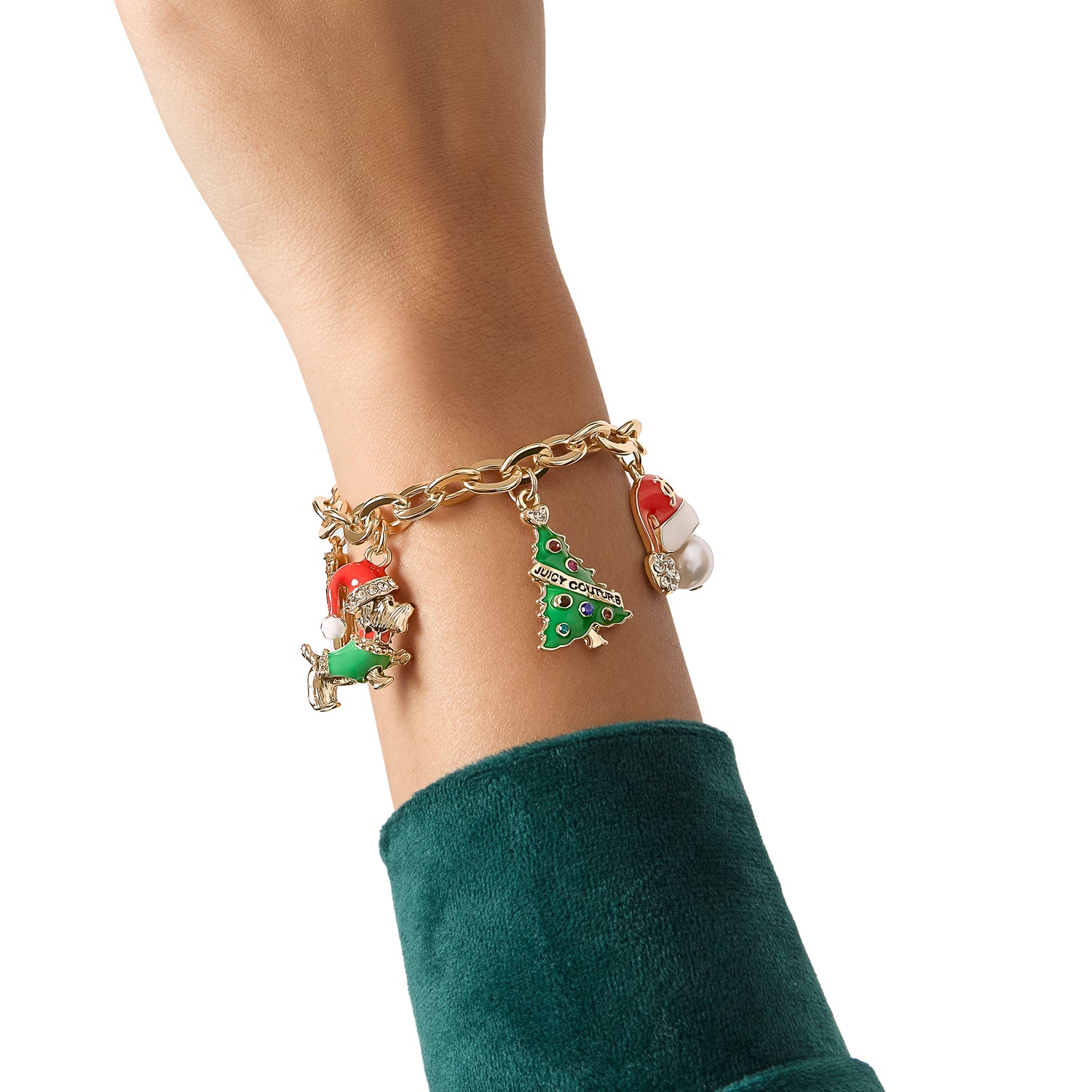 Juicy Couture Holiday Charm Bracelet, Gold‑Tone Enamel Christmas Motifs