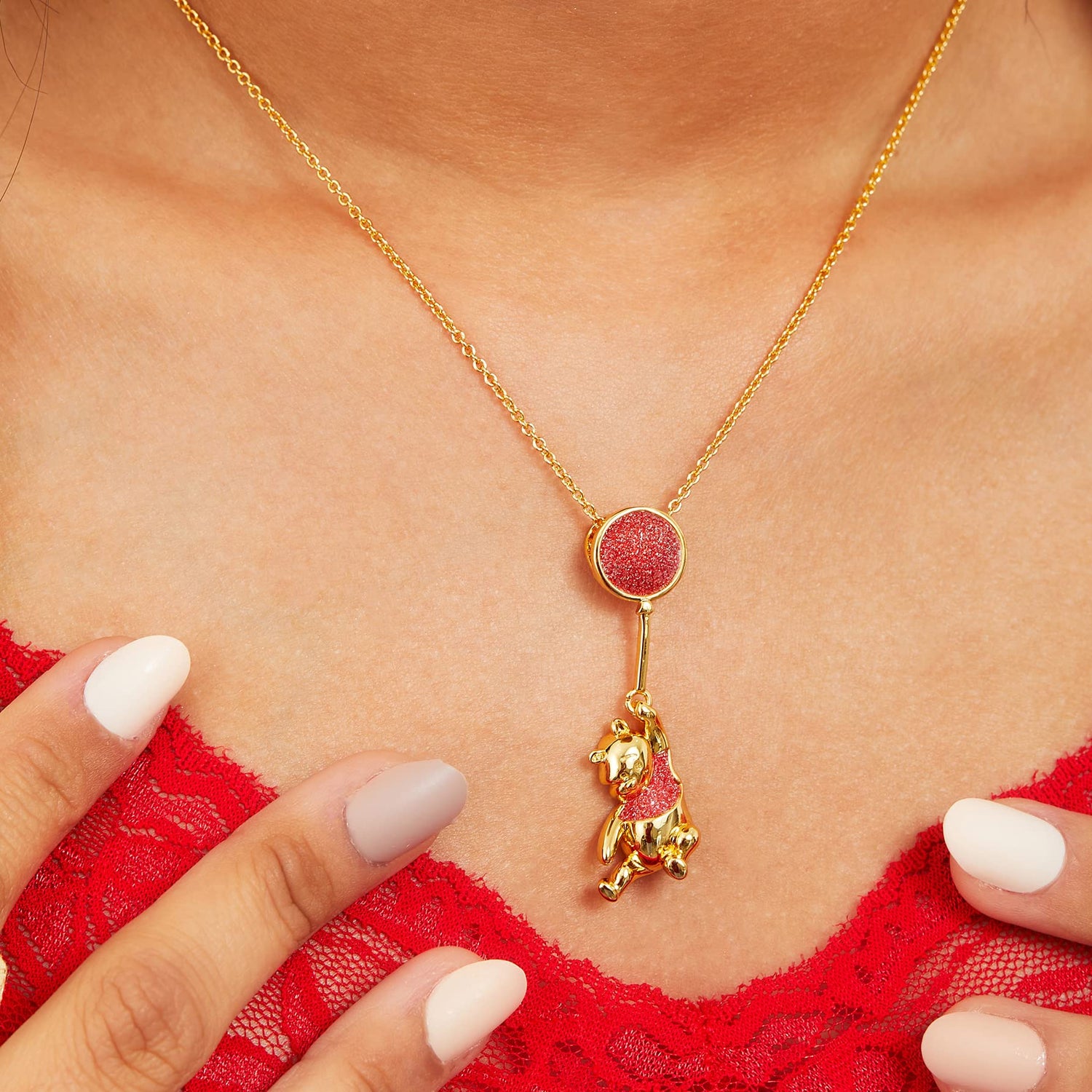 Disney Piglet and Winnie the Pooh Necklace Official License 18" - 24kt Gold Flash-Plated Sterling Silver with Cubic Zirconia