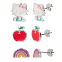 Hello Kitty Stud Earrings Set for Women, 3 Pairs, Sanrio Studs