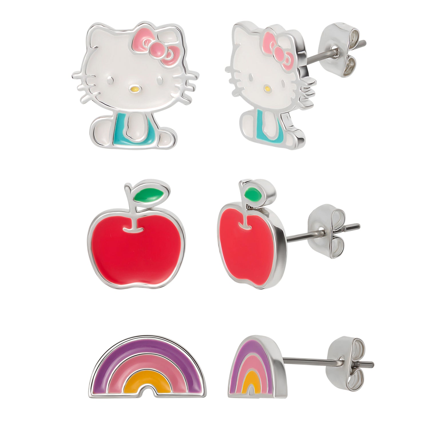 Hello Kitty Stud Earrings Set for Women, 3 Pairs, Sanrio Studs