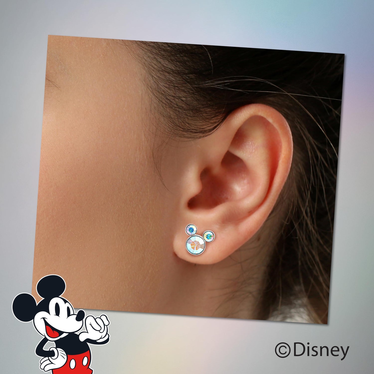 Disney Womens Mickey Mouse Aurora Boreal Crystal Stud Earrings, Sterling Silver Stud Earrings Official License