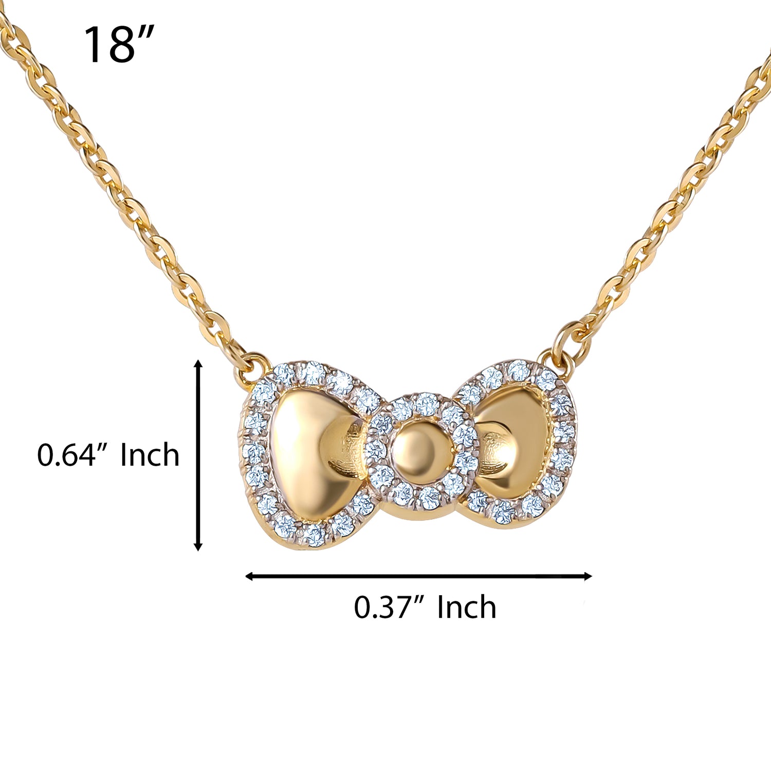 Hello Kitty Bow Necklace 18", Two-Tone Plated Sterling Silver with Created White Sapphire Halo, Official License