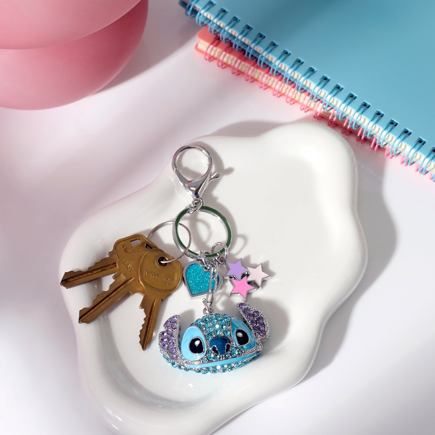 Disney Stitch Crystal Cluster Pavé Bag Charm Keychain – Officially Licensed