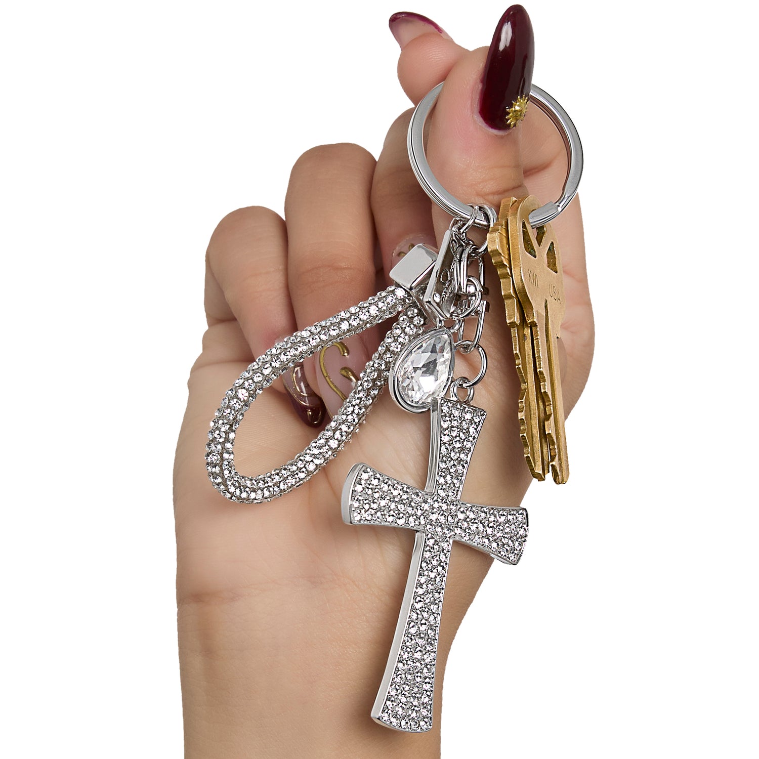 Jessica Simpson Pave Crystal Cross Keychain