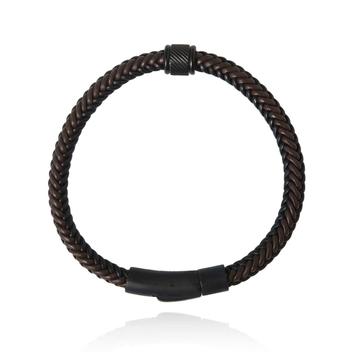Lucky Brand Brown and Black Braided Leather Bracelet for Men, 8,5"
