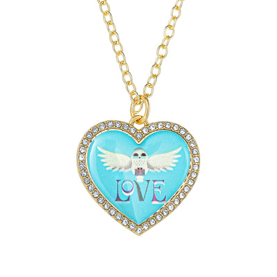 Harry Potter Hedwig Heart Necklace with Crystals, 16"+2"