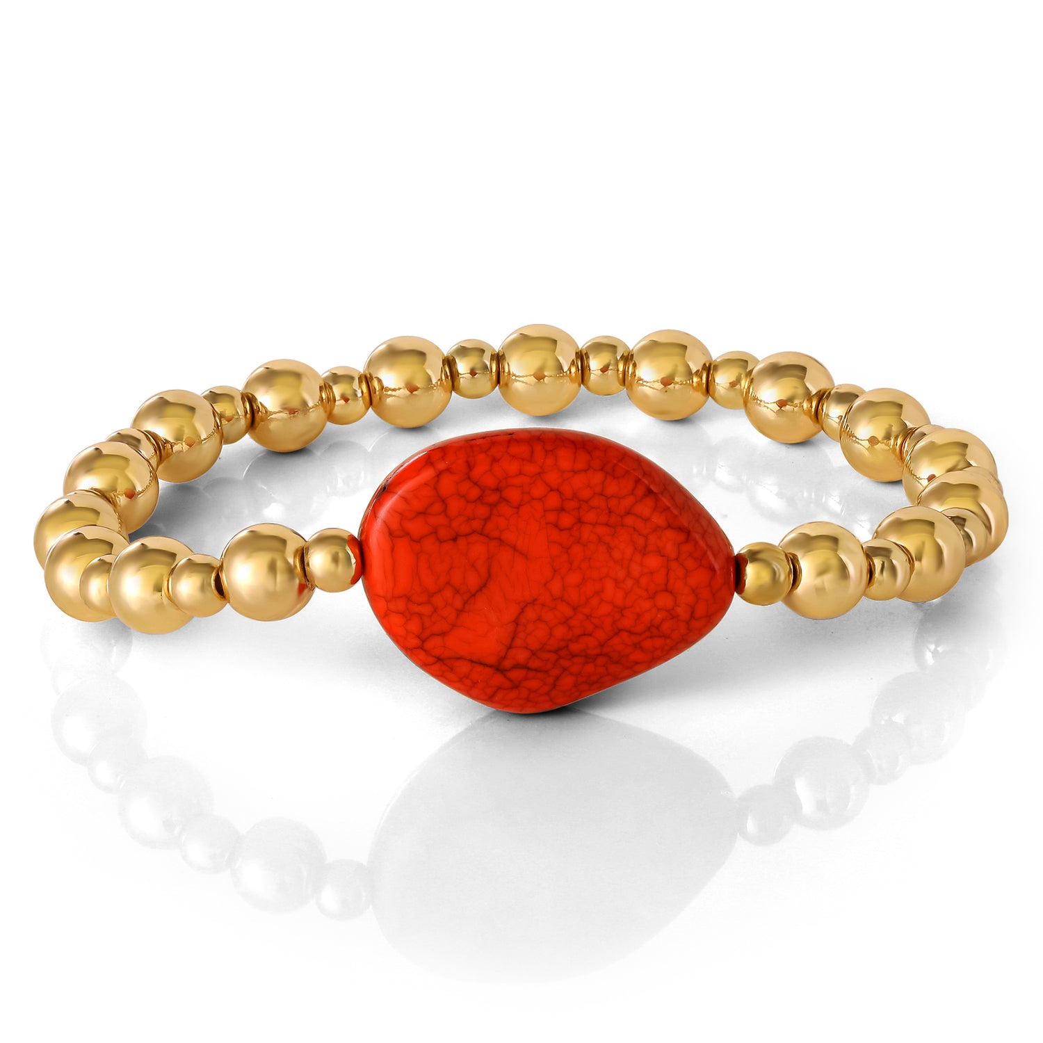 Jessica Simpson 3-Piece Beaded Stretch Bracelet Set - Gemstone & Gold-Tone Accents - Red