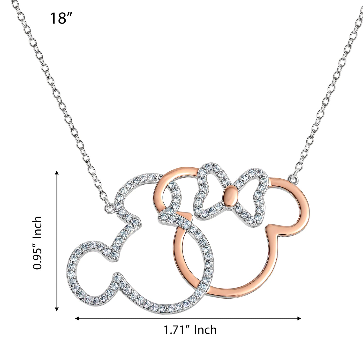 Minnie and Mickey Mouse Necklace for Women, Interlocked Two-Tone Pendant