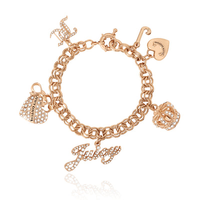 Juicy Couture Charm Bracelet with Clear Stone Embellishments, 7.5" Goldtone Bracelet for Women Featuring 6 Charms