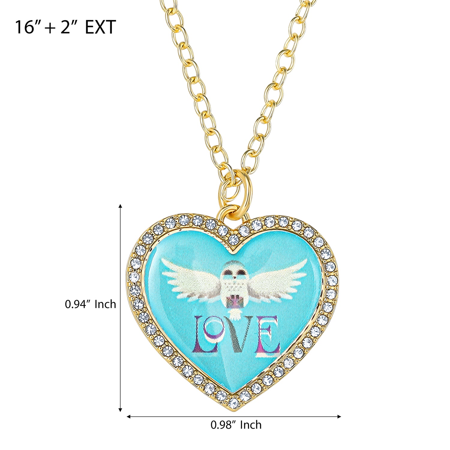 Harry Potter Hedwig Heart Necklace with Crystals, 16"+2"
