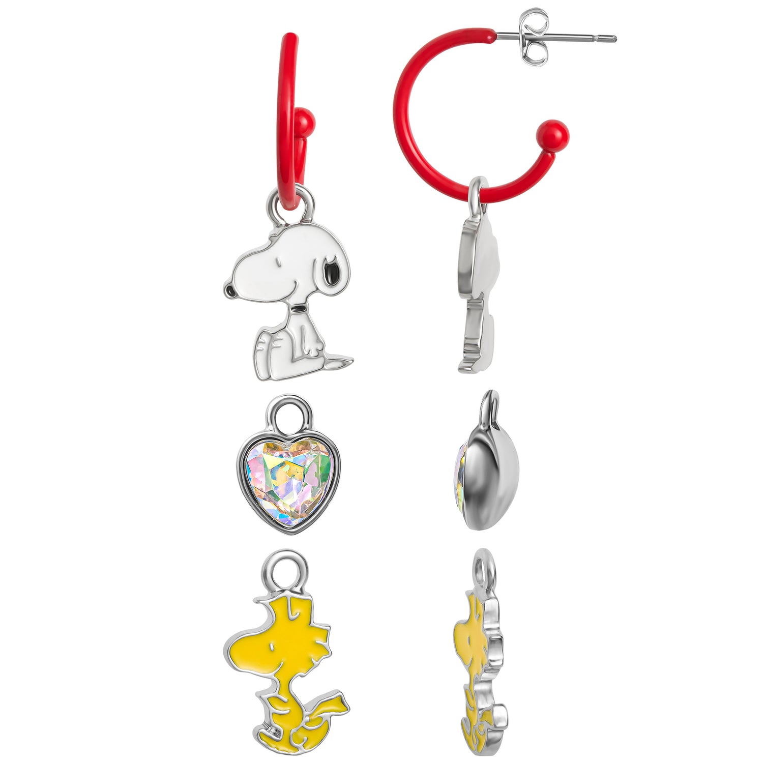 Peanuts Red Hoop Earrings with 6 Interchangeable Dangle Charms