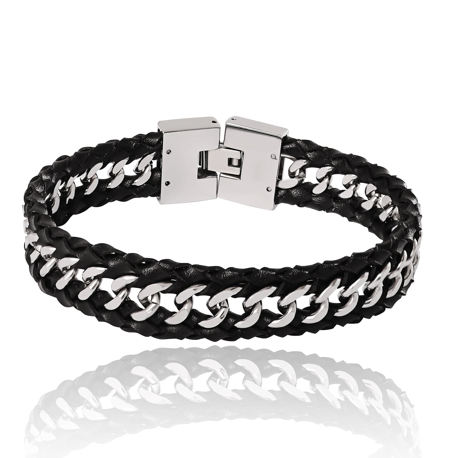 Lucky Brand Braided Leather and Chain Overlay Bracelet