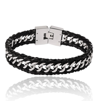 Lucky Brand Braided Leather and Chain Overlay Bracelet - 8.5''