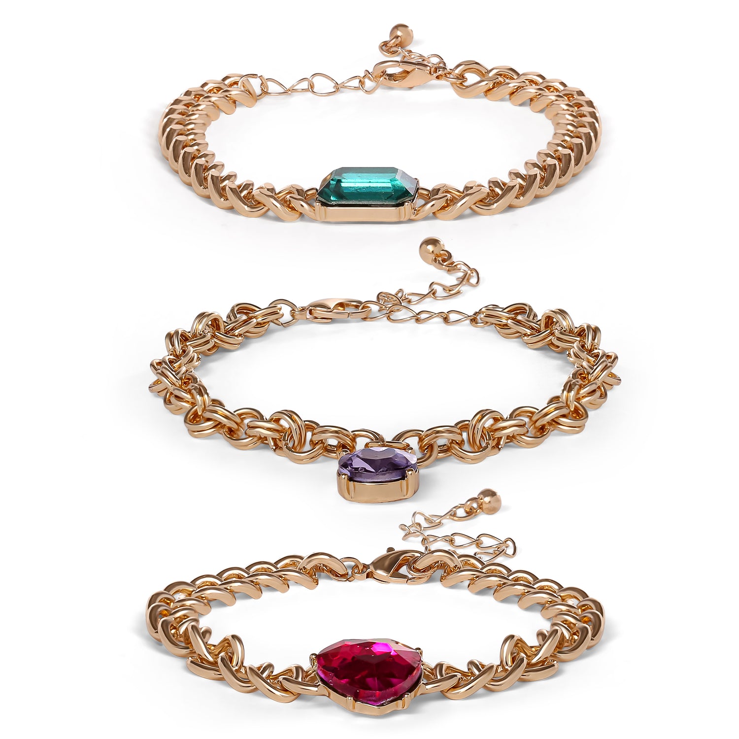 Jessica Simpson 3-Piece Chunky Gemstone Chain Bracelet Set