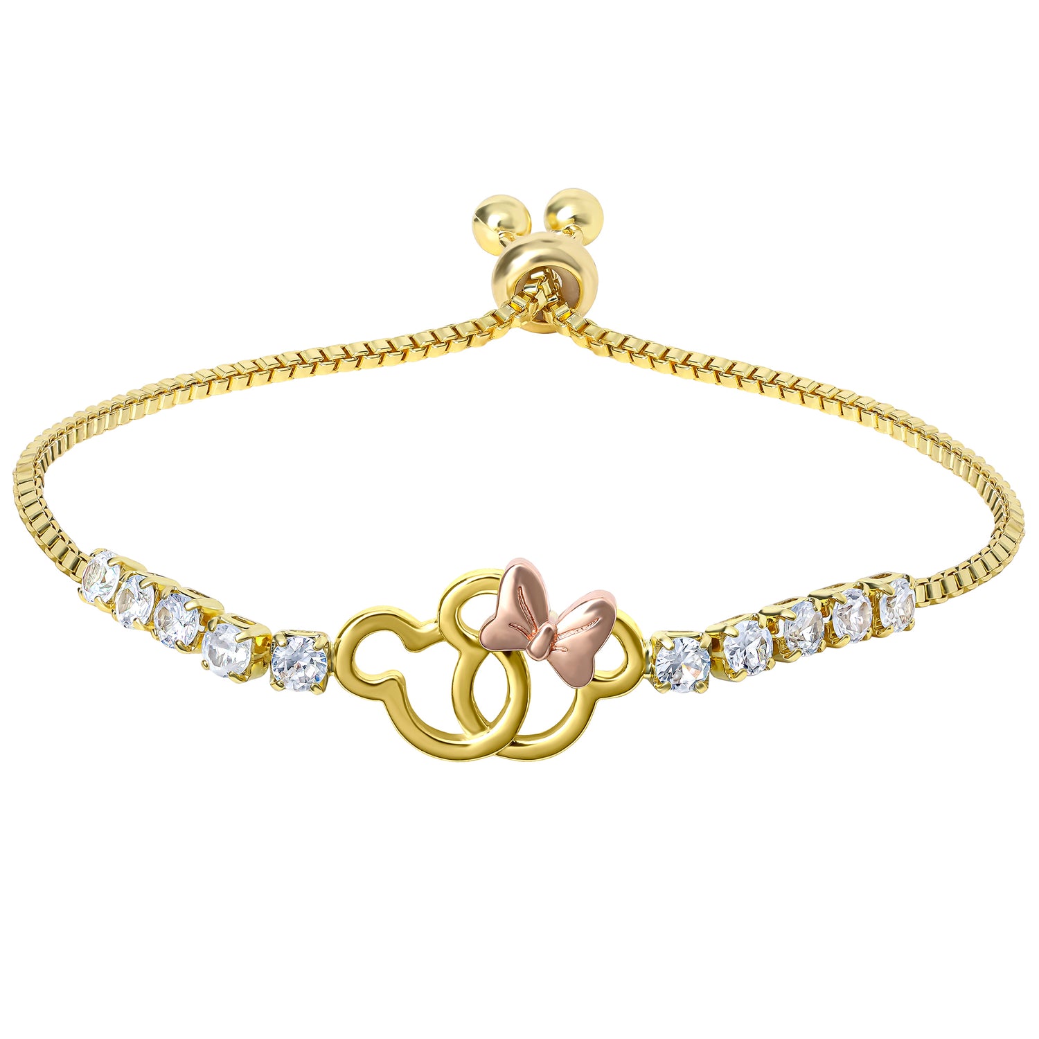 Disney Mickey and Minnie Mouse Bracelet Official License, Clear Crystals