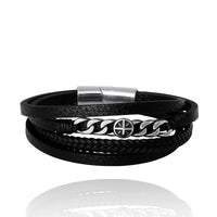 Lucky Brand Men’s Multi‑Row & Chain 8.25'' Bracelet with Compass Emblem