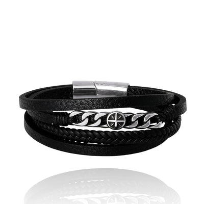 Lucky Brand Men’s Multi‑Row & Chain 8.25'' Bracelet with Compass Emblem