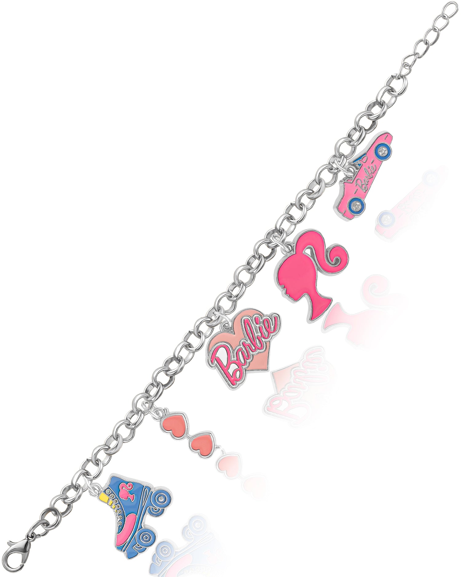SALLY ROSE Barbie Charm Bracelet for Women Official License, 6"+1" Fashion Jewelry Bracelet with 5 Barbie Charms