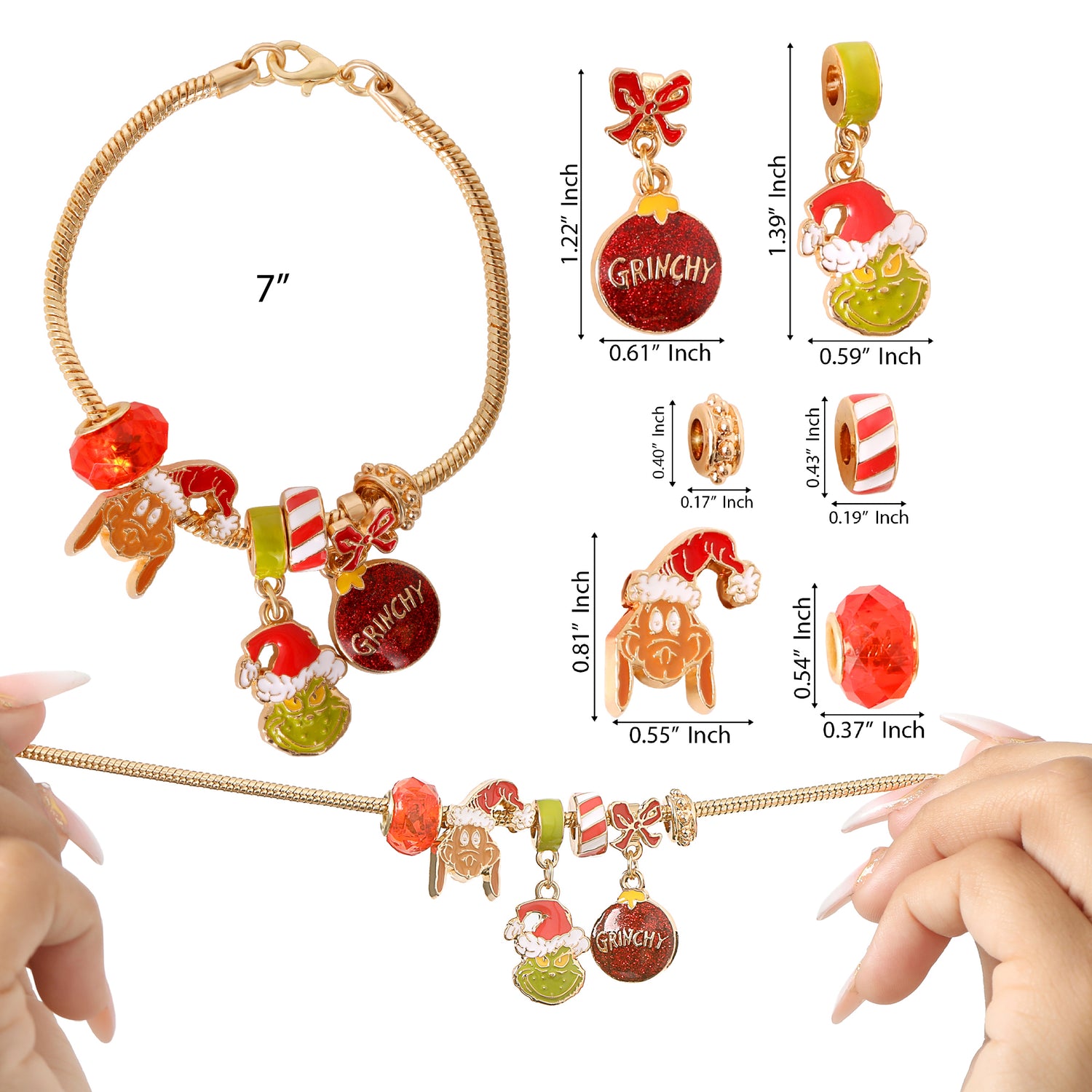 The Grinch Charm Bracelet for Women Official License, 7"