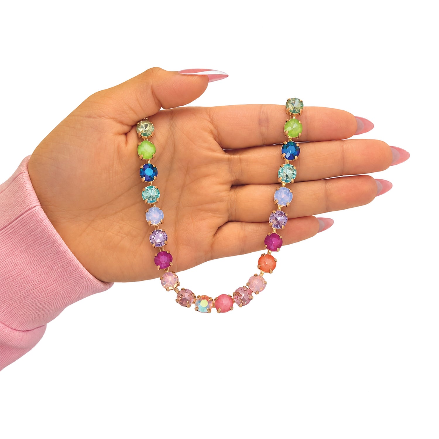 Juicy Couture Womens Tennis Necklace with 8MM Multicolor Crystals, 16"+2" Gold Tone-Plated Tennis Jewelry