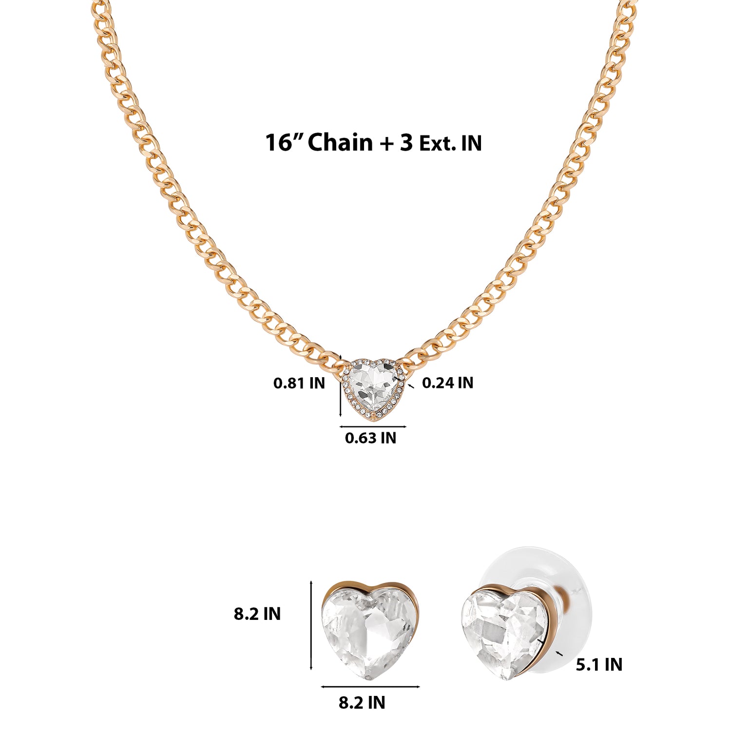 Jessica Simpson Gold-Tone Heart Pendant Necklace & Crystal Stud Earring Set