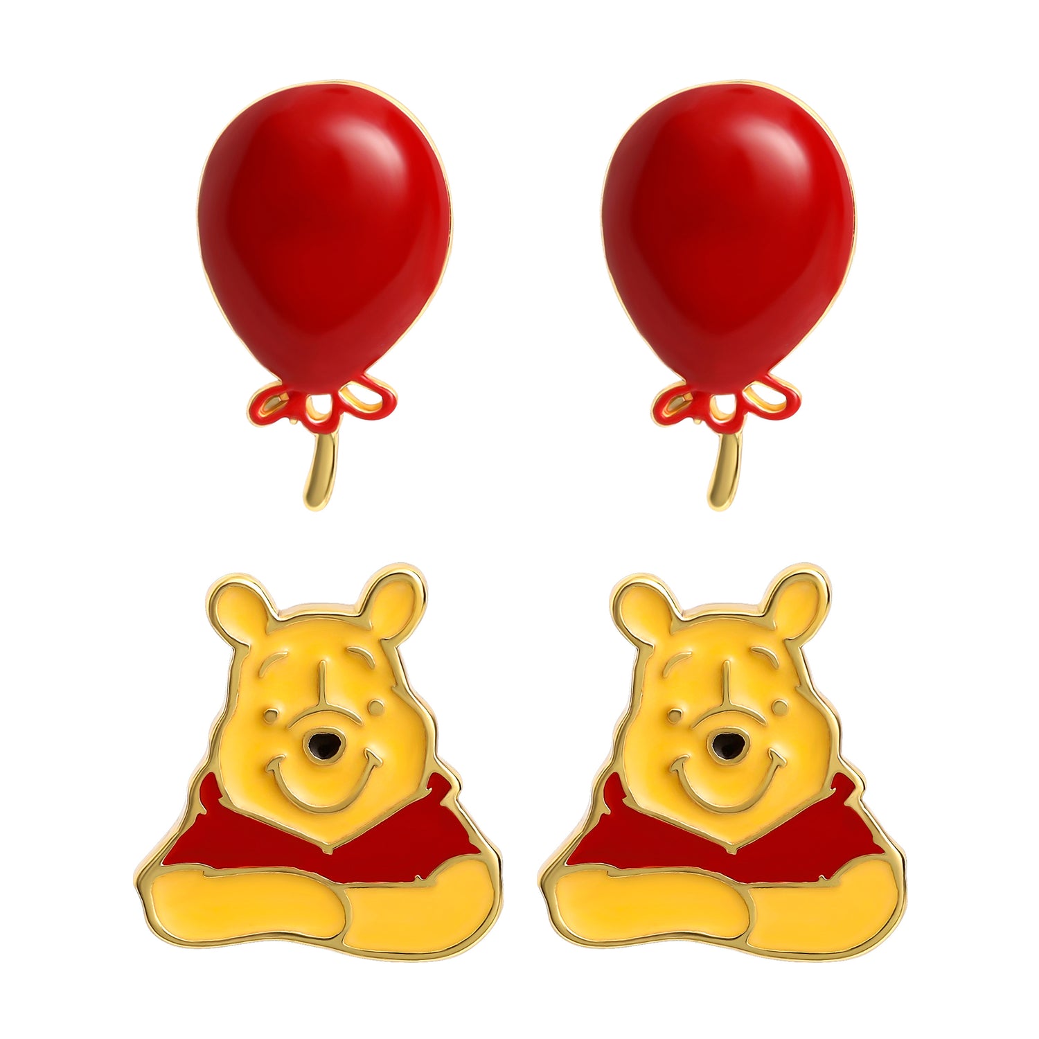 Winnie the Pooh Earrings Pack of 2 Official License, 18k Gold Flash Plated