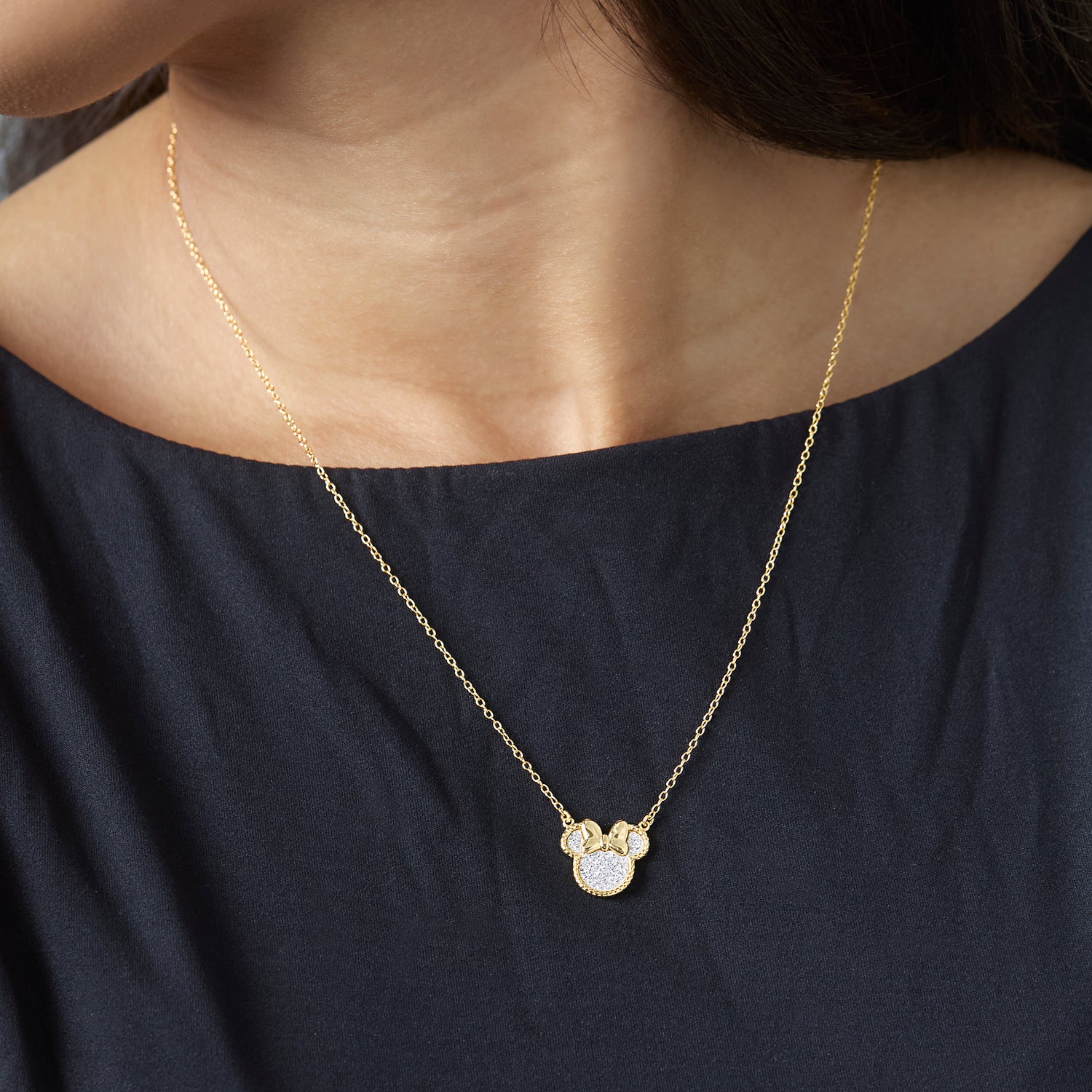 Minnie Mouse Necklace for Women, Glitter Paper Minnie Pendant