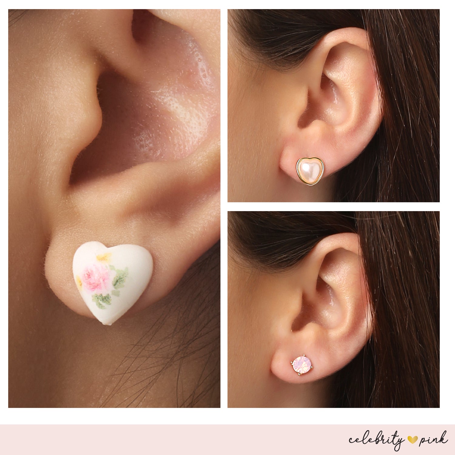 Celebrity Pink Gold-Tone Heart Stud Earrings and Dangle Earrings Pack of 6 | 6-Pack, Gold Studs and Drop Heart Earrings, Feminine Jewelry