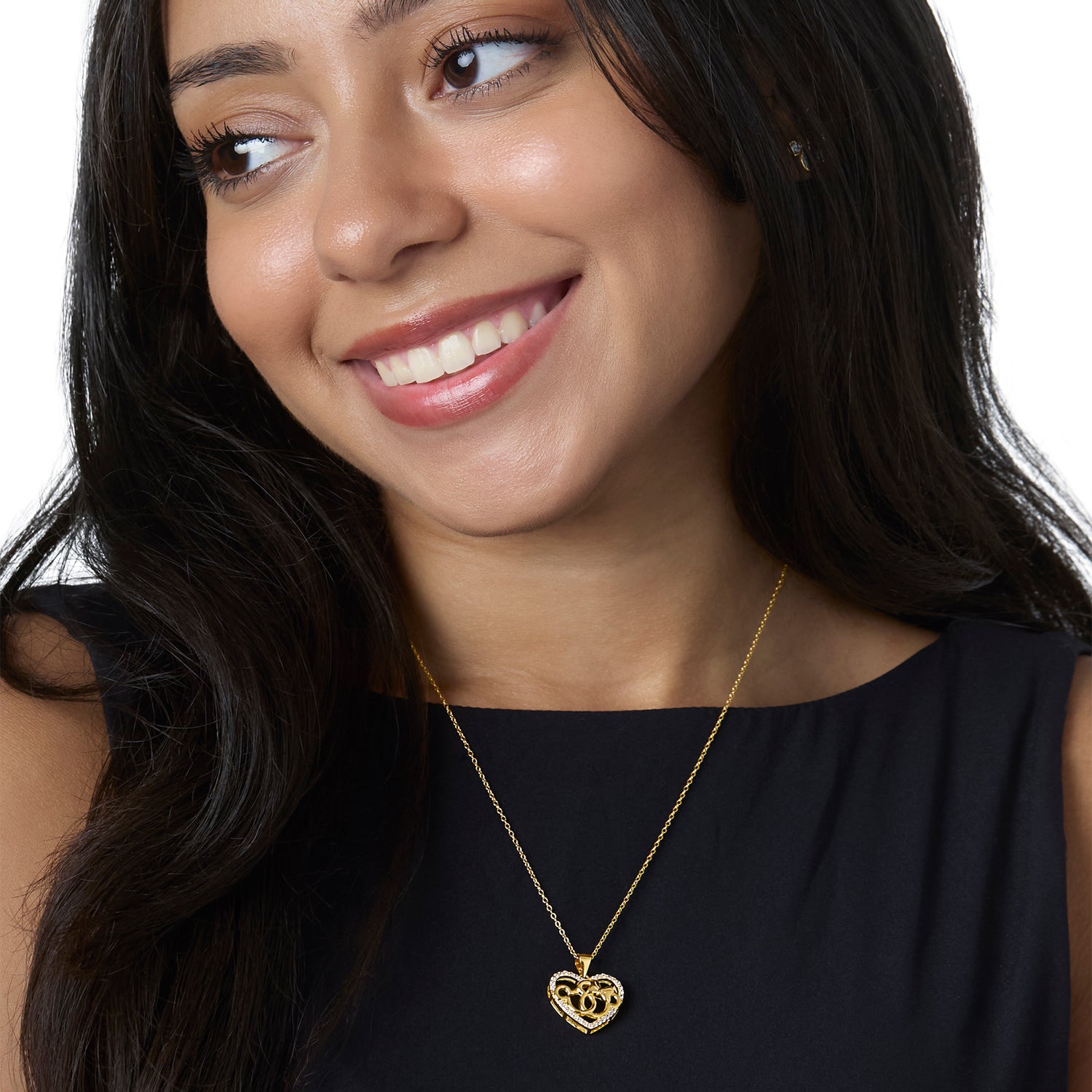 Minnie and Mickey Mouse Necklace, Cubic Zirconia Interlocking Heart Pendant