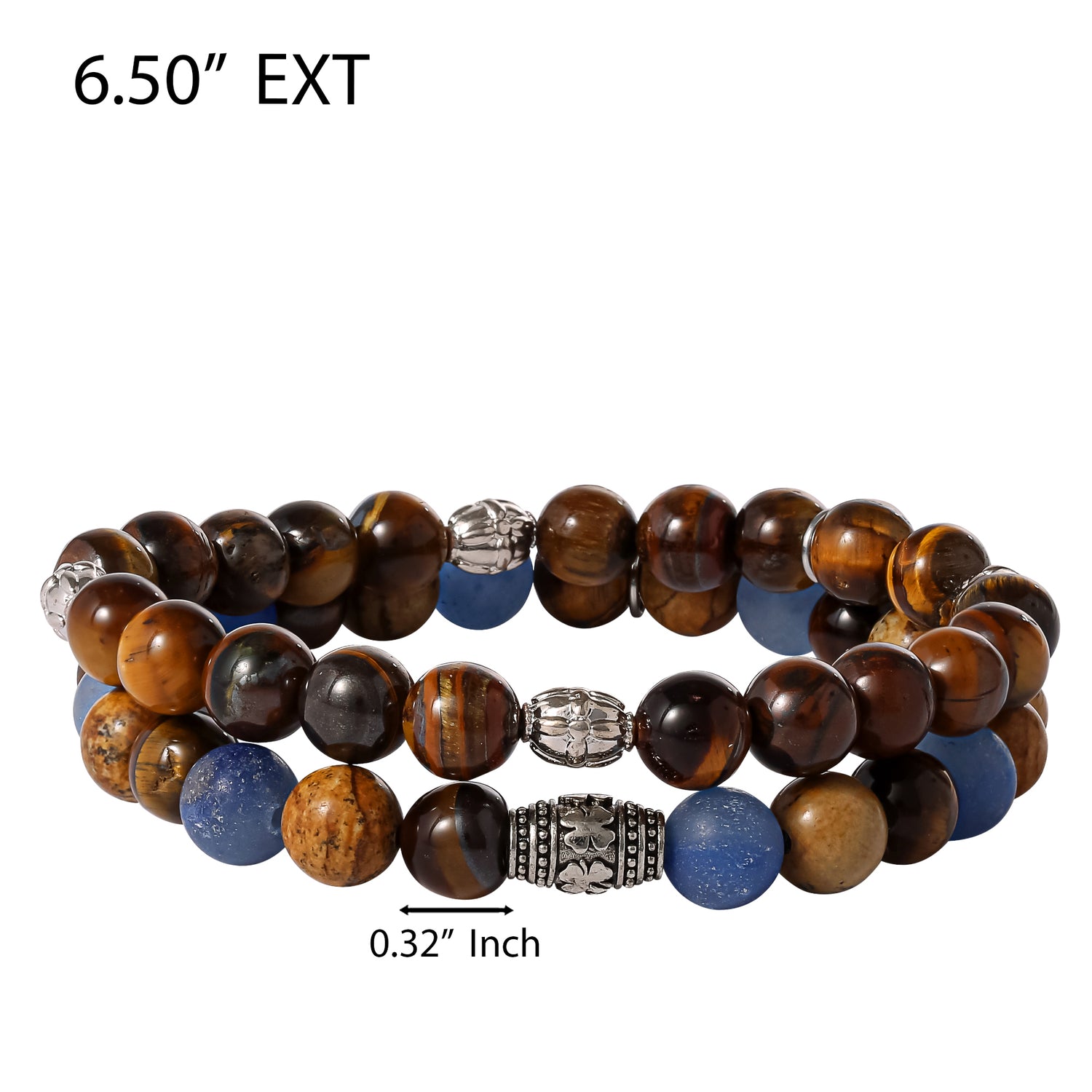 SALLY ROSE Lucky Brand Jewelry Mens Beaded Bracelets 2 Pcs, Stretch Mens Bracelets Beads 8mm Tigers Eye, Sodalite, and Picture Jasper