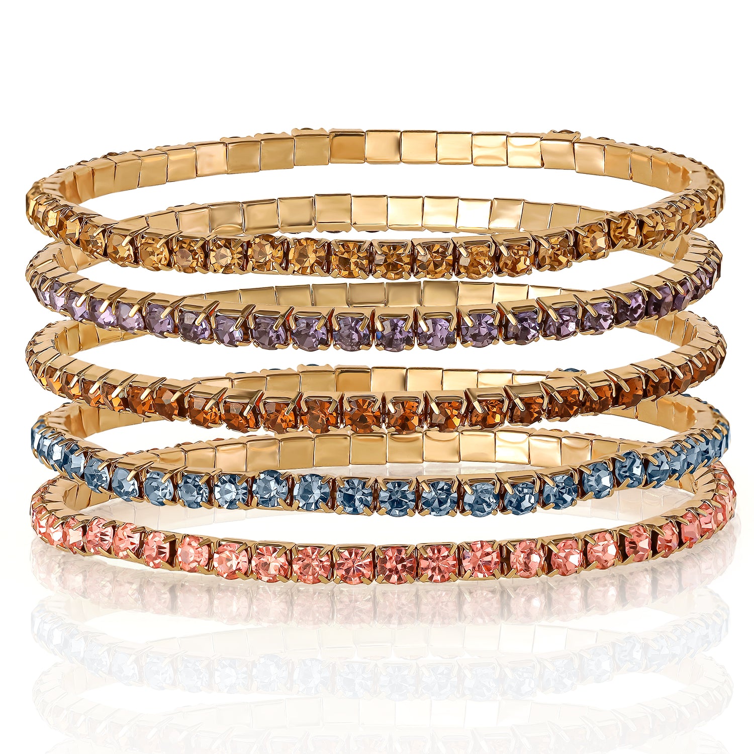 Jessica Simpson Fasjion Rhinstone 5 Piece Stretch Bracelet Set - Gold Multi